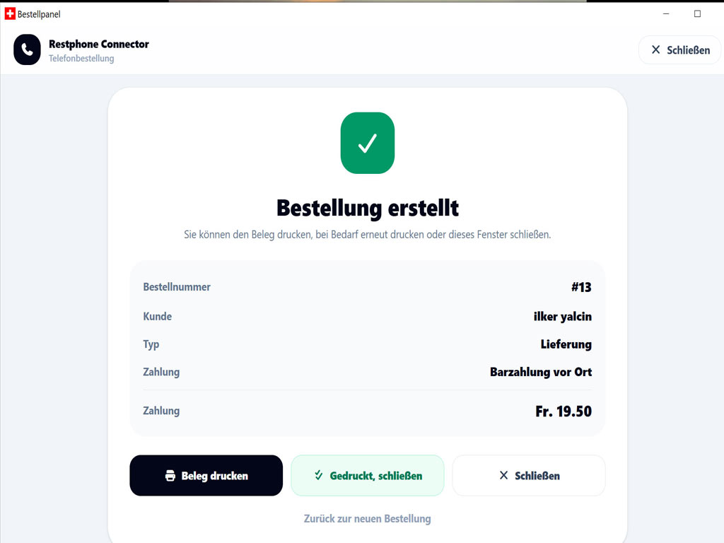 Anruferkennung für Lieferservice, PizzaKurier